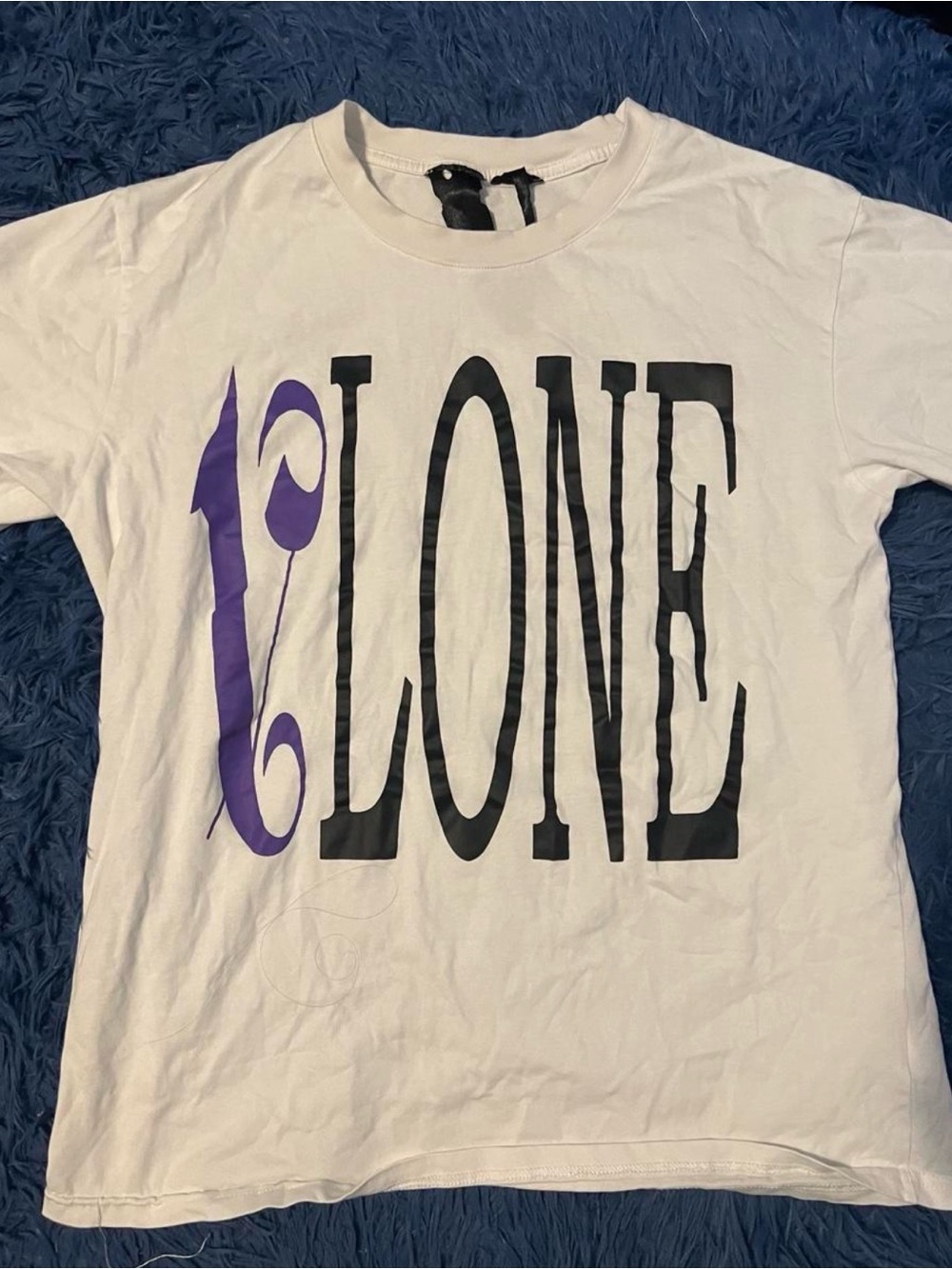 VLONE White Short Sleeve Tee with Black & Purple 'LONE' Graphic